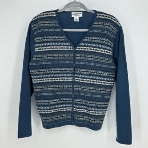 Vintage Pendleton Womens L Wool Cardigan Sweater Nordic Striped Preppy Y2K Blue